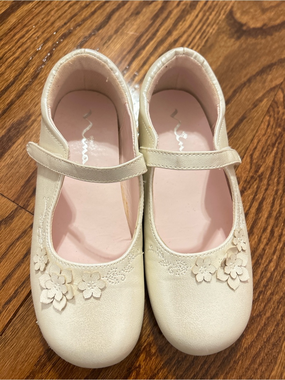 Nina Shoes Cream Mary Jane Dress Shoes with Floral Appliqué